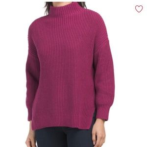 Cotton shaker stitch funnel neck sweater, more like wine color